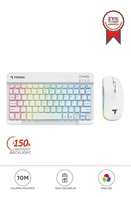 Torima Kablosuz Klavye Mouse Seti Rgb Işıklı Şarj Edilebilir TMK09