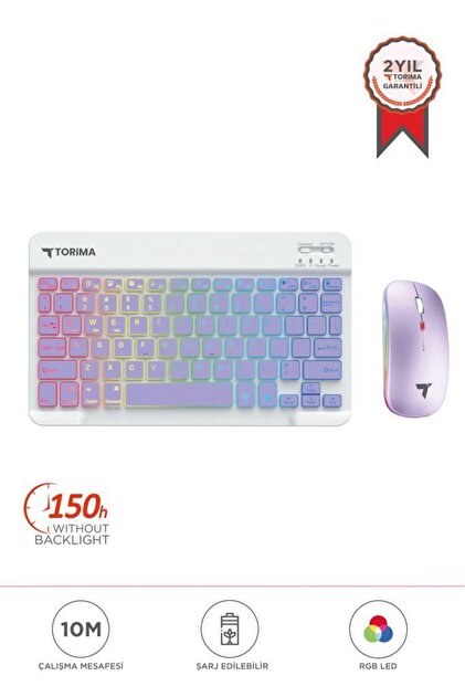 Torima Kablosuz Klavye Mouse Seti Rgb Işıklı Şarj Edilebilir TMK09
