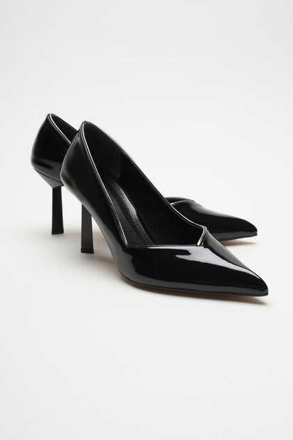 Esteem Black Patent Leather Pointed Toe Women's Thin High Heel Classic Shoes (8cm)