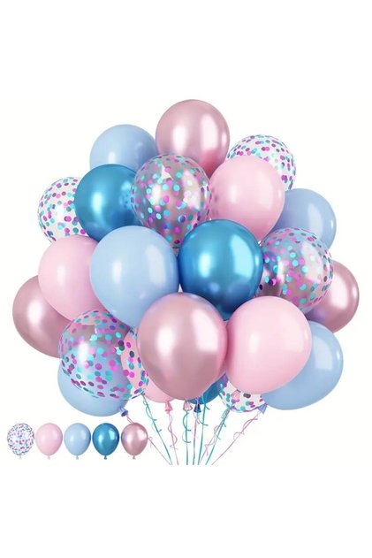 Pink Blue White Transparent Sequin Gender Reveal Party Balloon Set of 25