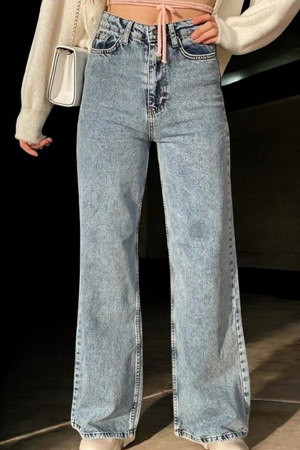 Snow Washed High Waist Flexible Comfortable Wide Leg Jeans
