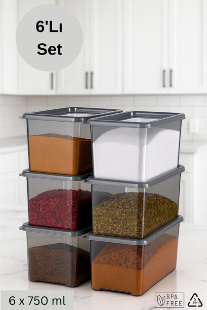 Rectangular Storage Container & Spice Jar 6 Pieces - 750 ml
