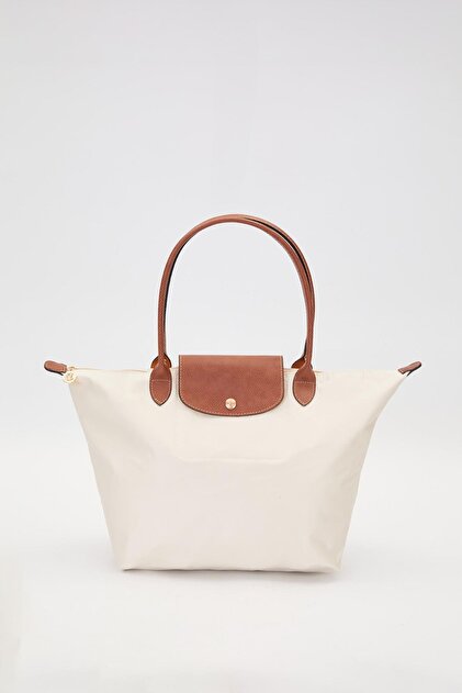 Cream Leather Strap Tote Shoulder Bag