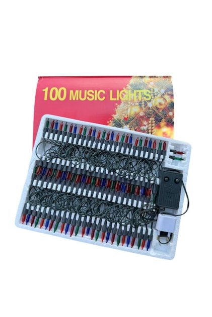 Luminițe vintage pentru brad de Crăciun, multicolore, 100 de becuri, muzicale cu cântece clasice de Crăciun