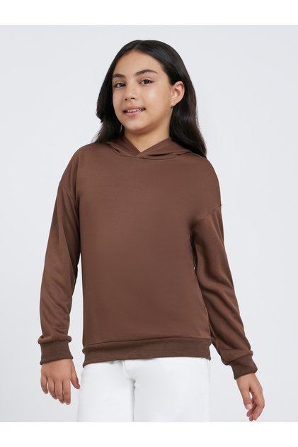 Teen Brown Relaxed Fit Solid Hoodie