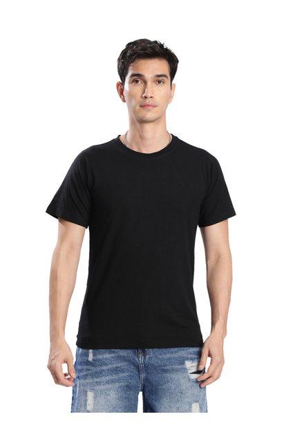 Men Black Solid Regular Fit T-Shirt