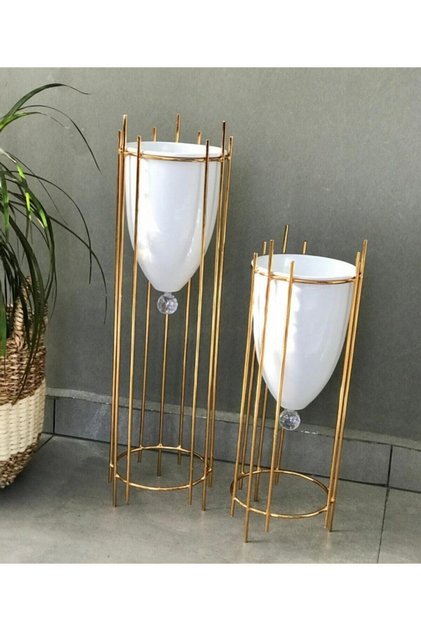 Metal Ayaklı Dekoratif 2'li Saksı, Vazo Rtmsks5
