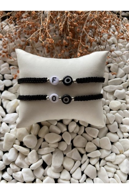 Evil Eye Beaded Letter Bracelet 2 Pieces