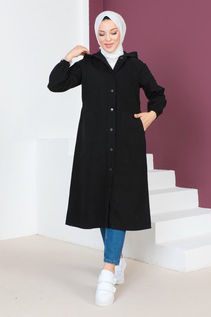 Denim Cap with Flared Sleeves TSD230643 Black