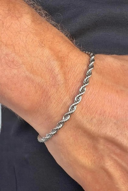 حبل ملتوي للرجال سوار من الفولاذ المقاوم للصدأ بصمة nck15
