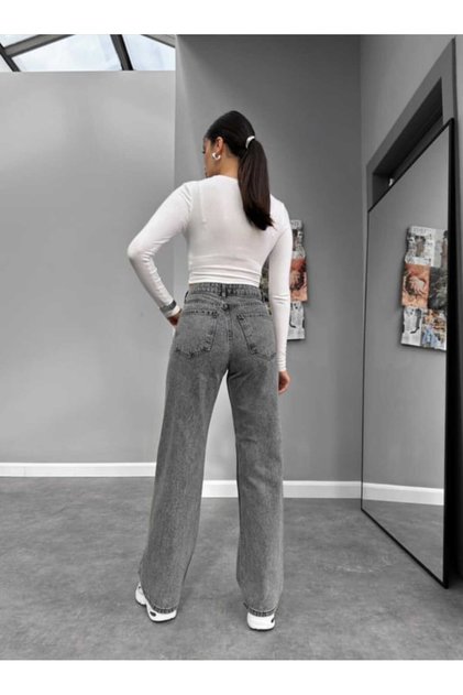 Snow Gray Women's Ema 90's Lycra Super High Waist Loose Jeans Palazzo Pants