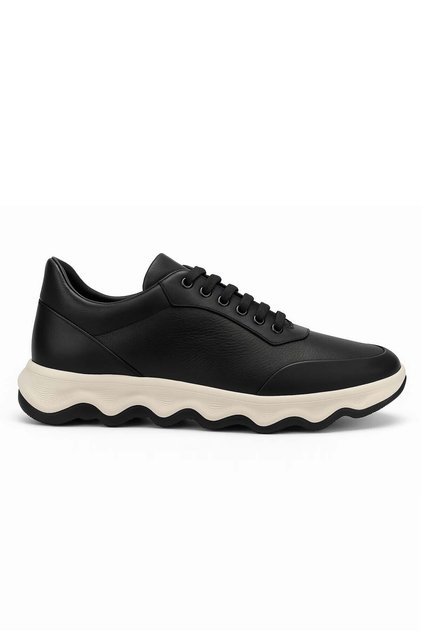 Men's Black Leather Thick Soled Sneaker Shoes
