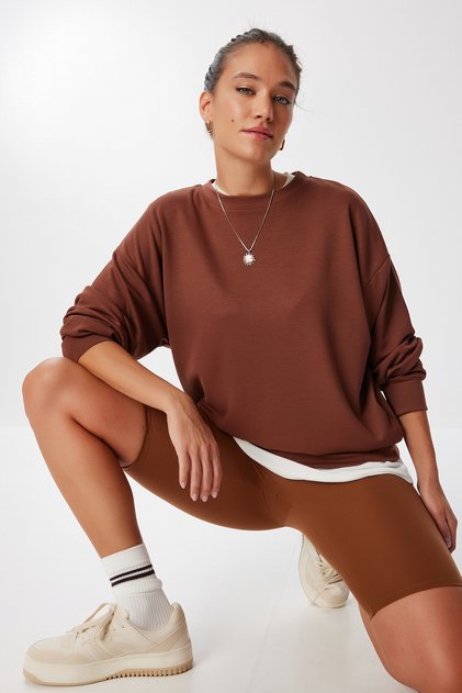 Basic Seasonal Modal Sweatshirt Len0026 Brown