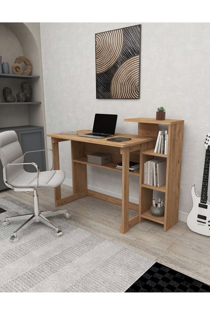 Saye Kitaplıklı Çalışma Masası 5 Raflı Ders Masası Bilgisayar Masası Atlantik Çam