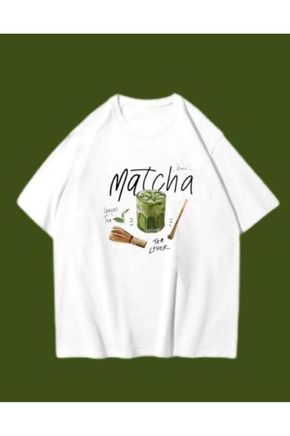 Matcha Printed Oversize Unisex White Pinterest Tshirt