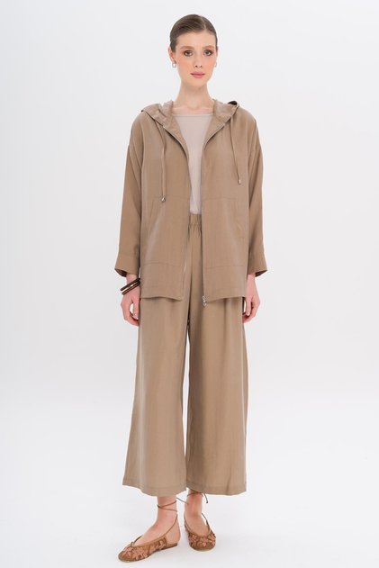 Hooded Loose Modal Double Suit Kamel 9294-Tk