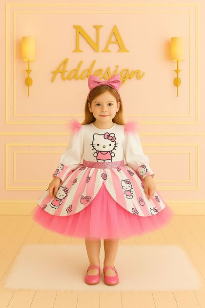 hello kitty dress for birthday girl Kids Dresses: Girls Pink Lycra Hello Kitty Dress main image 0