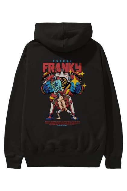 Cyborg Franky Anime Back Printed Black Oversize Hooded Sweatshirt Men Women
