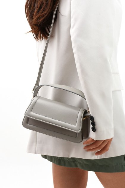 Moi Gray Women's Stylish Design Snap Fastener Adjustable Strap Hand, Arm and Shoulder Bag L:10 W:21 W:7 cm