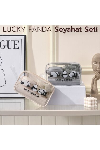 ARVALE LUCKY PANDA Seyahat Seti | Şeffaf Organizer Çanta ile Duş