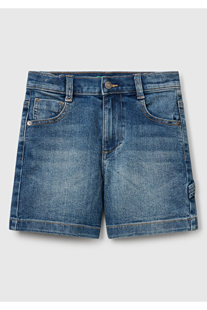 Boy's Dark Denim Denim Stretch Bermuda Shorts with Side Detail and Pockets