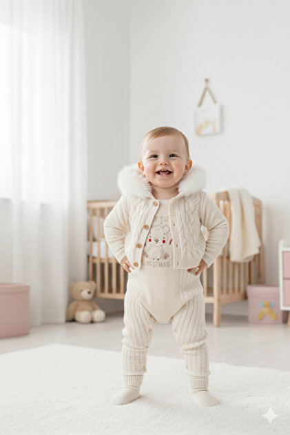 ANNE BEBEK UNISEX 3-6-9-12 AY PAMUK SELANİK KOYUN YÜNÜ ÖRME TRİKO YILBAŞI TAKIM