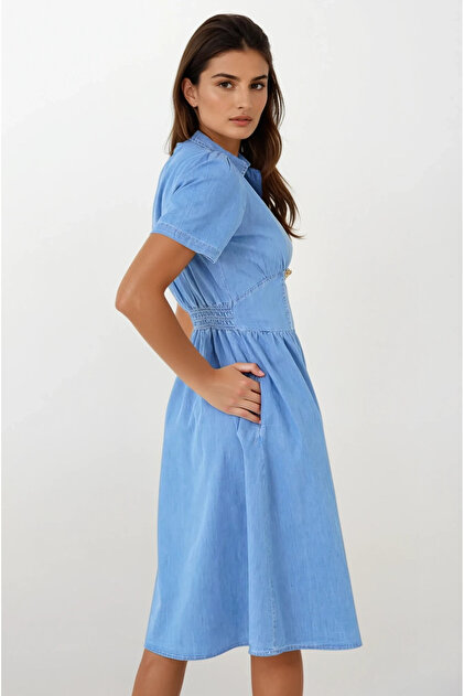 blue dart dress Big Dart Women's Buttoned Belted Denim Navy Blue Dress main image 1