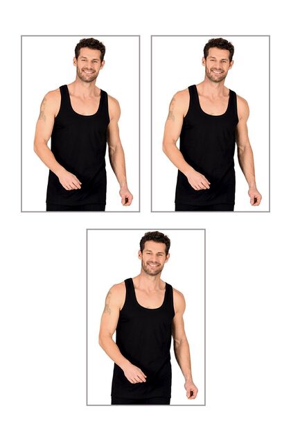 Özkan 11406 3-Pack Men's 100% Cotton Ribbed Flexible Comfortable Thick Strap Knitted Undershirt