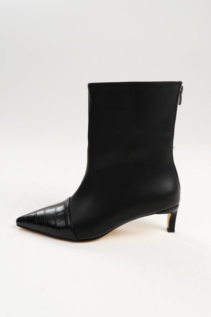 Black Color Croco Detailed Women's Thin Heeled Boots