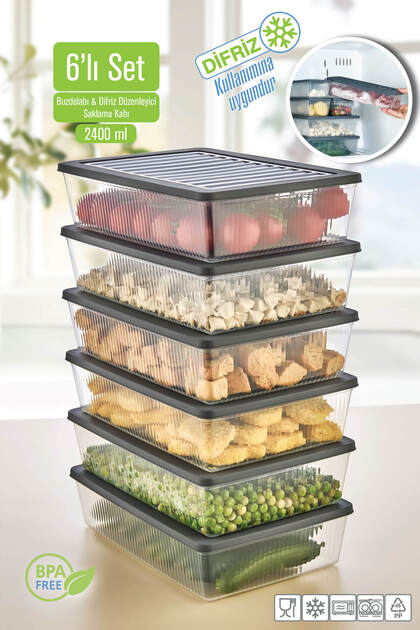 6 Adet Derin Dondurucuya Uygun Saklama Kabı 6 X 2400 ml.