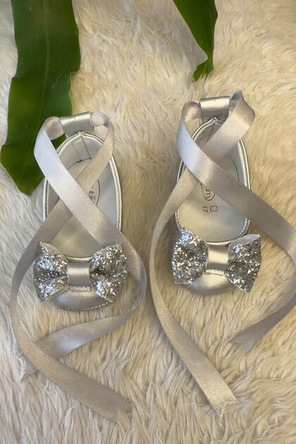 Stoned Genuine Leather Baby Girl Ballerinas Silver