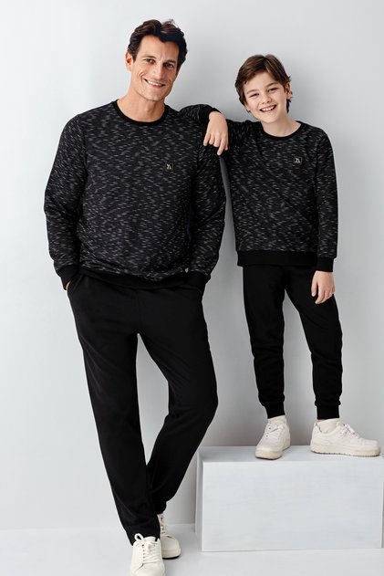 Men's Black Melange Father-Son Pajama Set