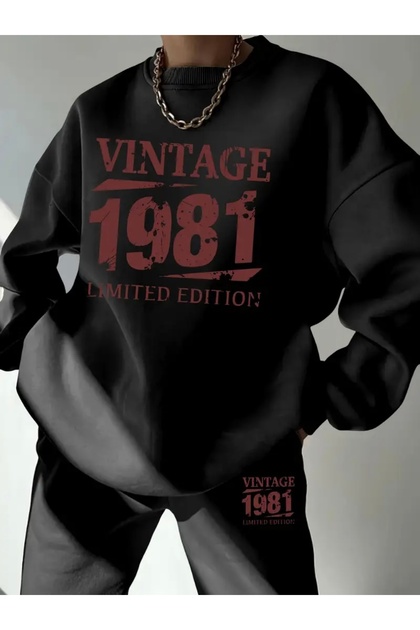 Vintage 1981 Printed Unisex Oversize Circle Neck Bottom/Upper Tracksuit Set