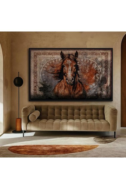 لوحة قماشية بتصميم حصان مع برواز أسود مجوف