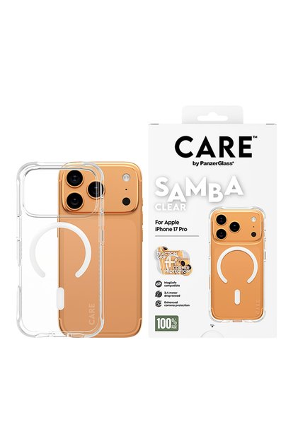 جراب CARE الأنيق سامبا مع ماج سيف أبيض لهاتف iPhone 17 Pro - شفاف