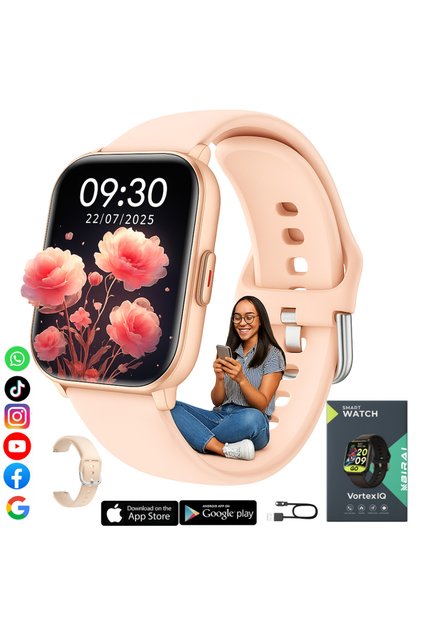 Ceas inteligent VortexIQ pentru femei, ecran TFT de 1,85″, fitness, rezistent la apă 3ATM, auriu roz