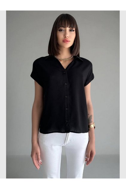 Women's Viscose Short Sleeve V-Neck Collared Slim Fit Shirt