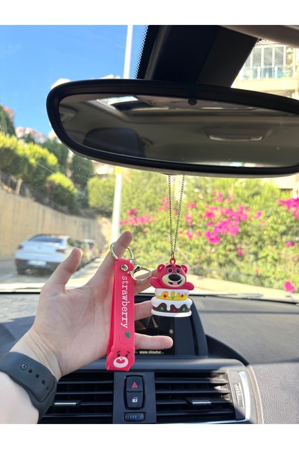 Automobile Rearview Ornament Strawberry Bear Rearview Ornament and Auto Keychain Set