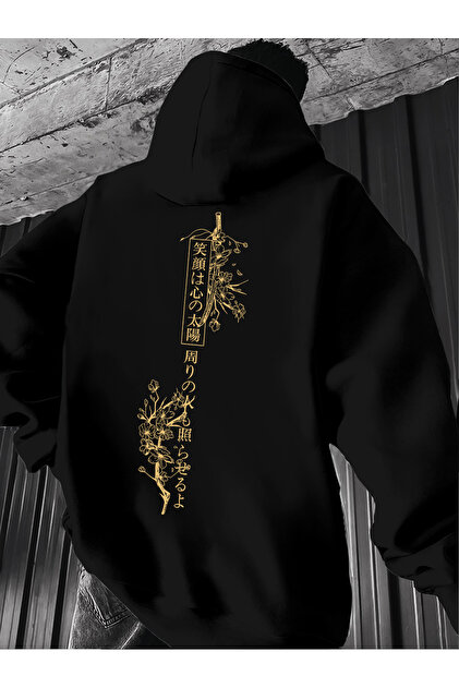 cc collection Erkek Kapüşonlu Sakura Kiraz Çiceği Sırt Baskılı