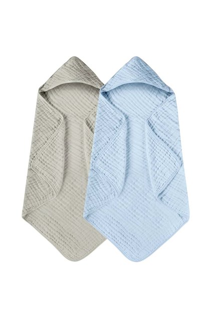 2x Prosop de baie cu gluga pentru bebelusi - 80x80cm, 0-3 ani, moale, 100% bumbac, Albastru cu Gri