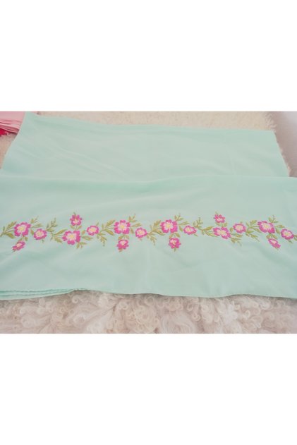 Elegant Flower Pattern Embroidered Crepe Fabric Prayer Cover, Dowry Mevlit Headscarf Without Needlework