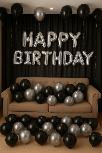 Happy Birthday Foil Set Black Silver Balloon Party Birthday Decoration Set