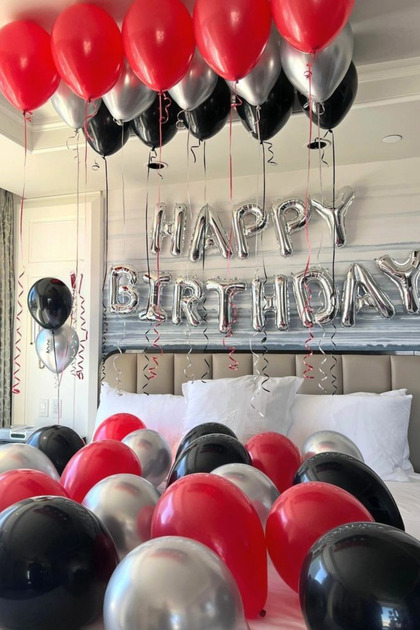 Happy Birthday Foil Set Black Red Silver Balloon Party Birthday Decoration Set