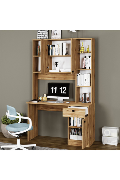 Kalender Dekor Nehir Çekmeceli Dolaplı Raflı Çalışma Masası