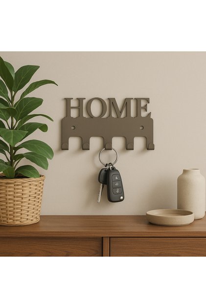 Home Yazılı Metal Anahtarlık Askısı (Renk : VİZON) | Duvar Tipi Anahtar Organizer