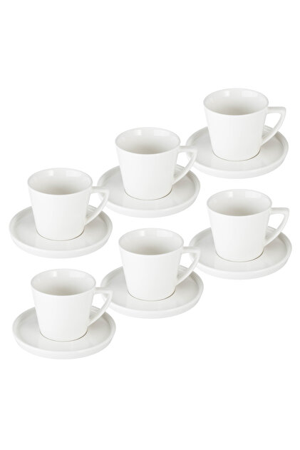 White tea cup set, 12 pieces (6 cups + 6 saucers)