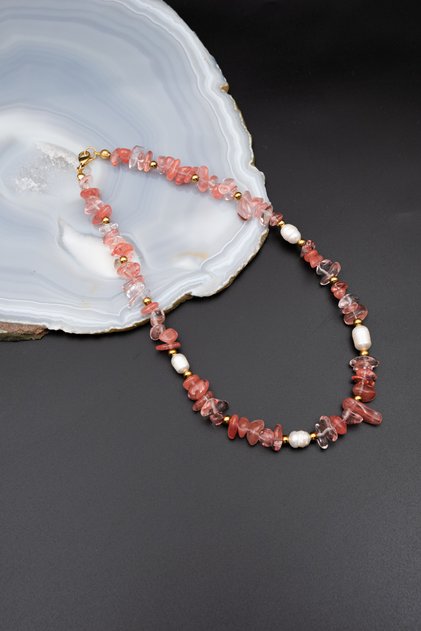 Moon Cracked Moonstone and Pearl Necklace
