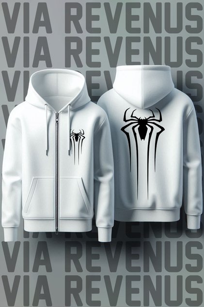 Spider Front and Back Printed Unisex Zippered Hooded Sweatshirt Cardigan