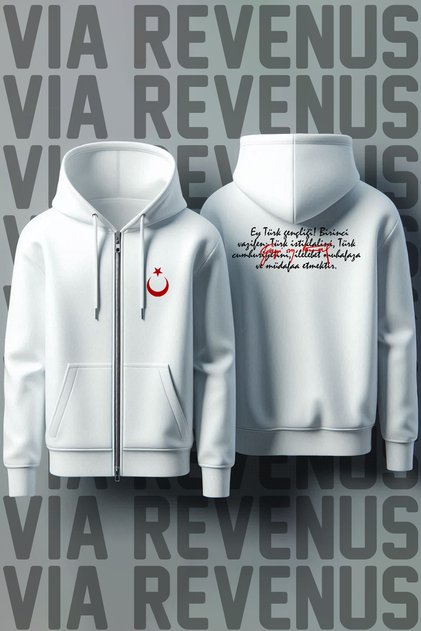 Unisex Zippered Hooded Sweatshirt Cardigan with Hitabe and Crescent Moon Star Print on Front and Back for Youth