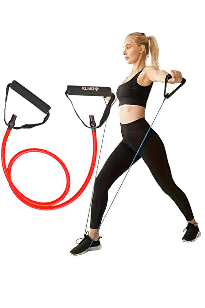 Bandă de rezistență pentru exerciții 120 cm Tubul roșu dur cu mânere – Pilates, Fitness Aerobic Sport Rubber